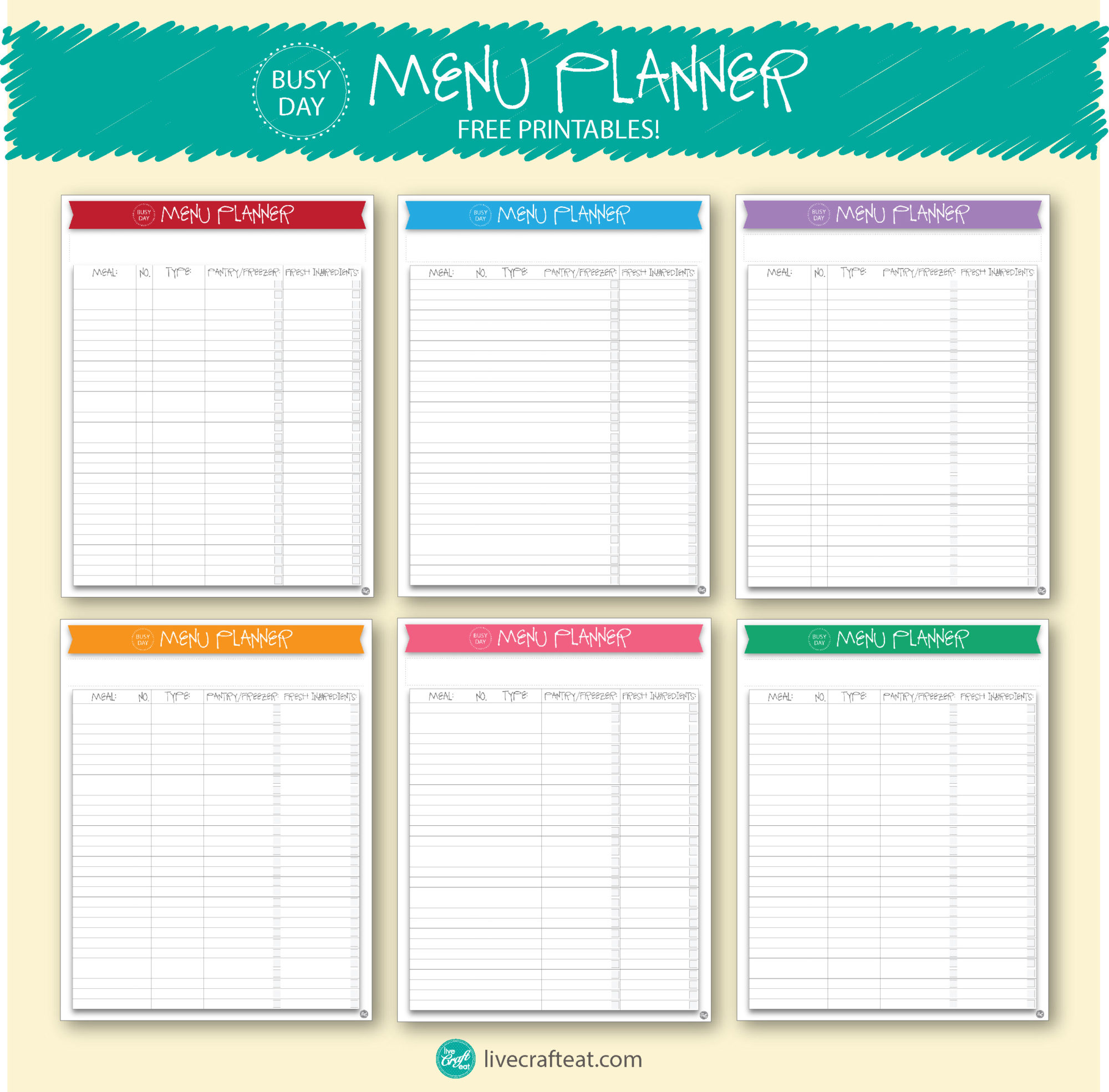 Printable Meal and Menu Planner Live Craft Eat