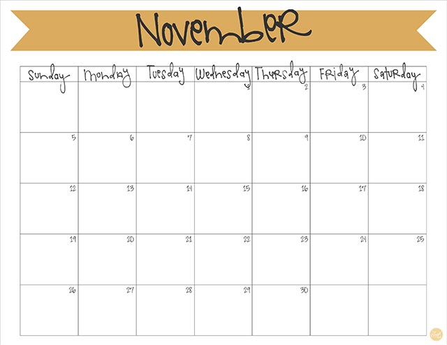 november 2017 free printable monthly calendar