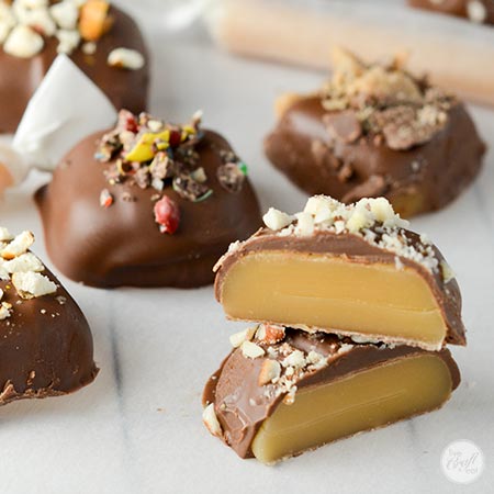 homemade caramels dipped in chocolate