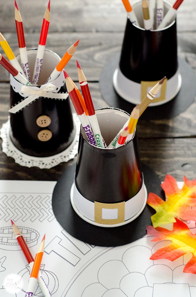 thanksgiving pilgrim hats and dresses colored pencil/crayon paper cup holders