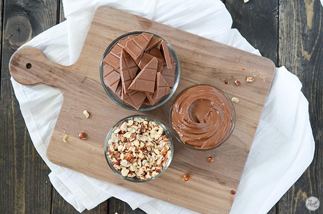 milk chocolate, nutella, and chopped hazelnuts