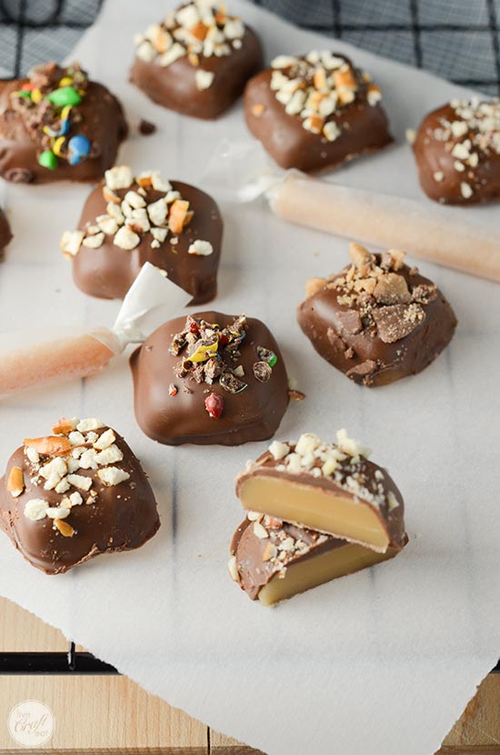 chocolate covered caramels made with easy homemade caramels