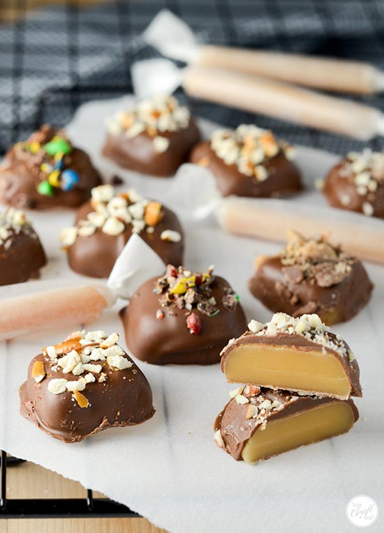chocolate covered caramels made with easy homemade caramel
