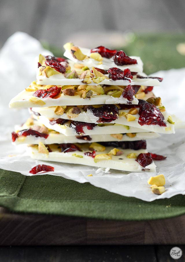 white chocolate, cranberry, and pistachio bark