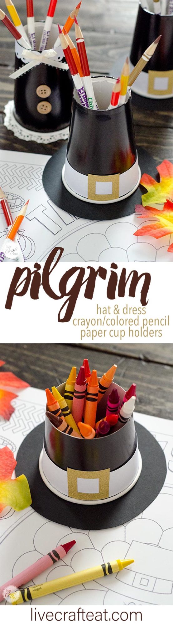 these pilgrim hat and dress crayon/colored pencil cup holders are so perfect for thanksgiving!!