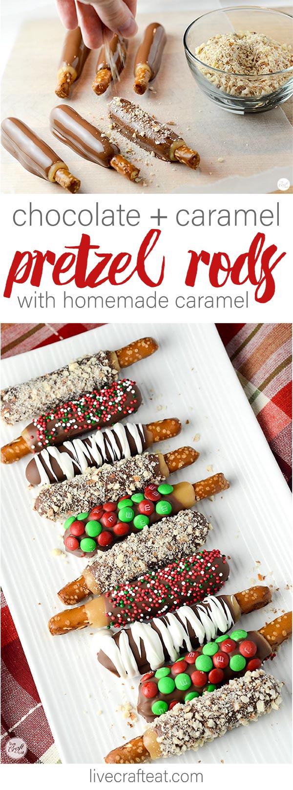 chocolate + caramel pretzel rods made with easy homemade caramel! these are the BEST!!!