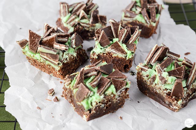 mint brownies with andes mints topping