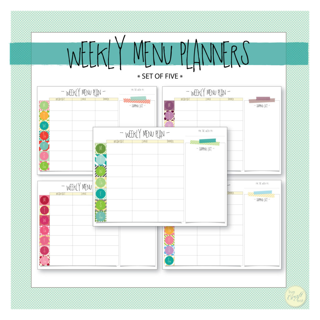 printable weekly menu planners