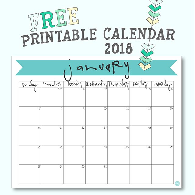 free printable january 2018 monthly calendar