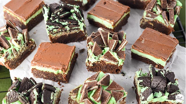 mint brownies with chocolate icing + andes mints or oreo topping