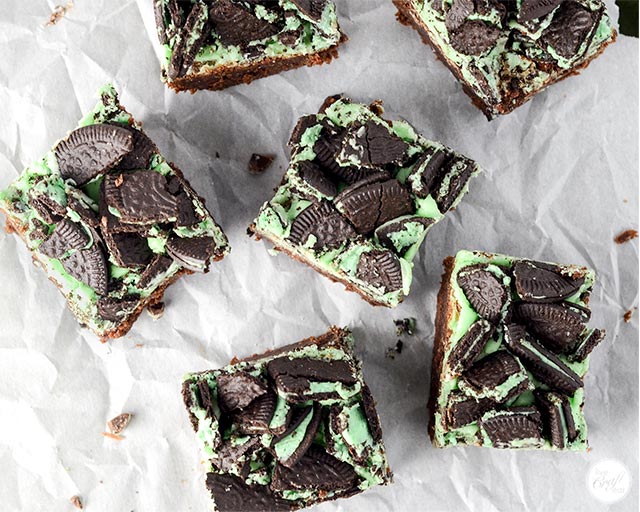 homemade mint brownies with mint oreo topping