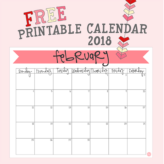 free printable monthly calendar :: february 2018