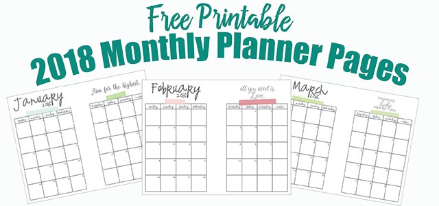 free printable 2018 monthly planner pages