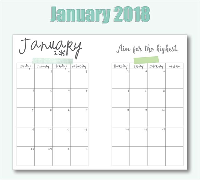 free printable 2018 a5 planner pages