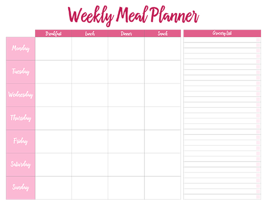 meal planner with grocery list