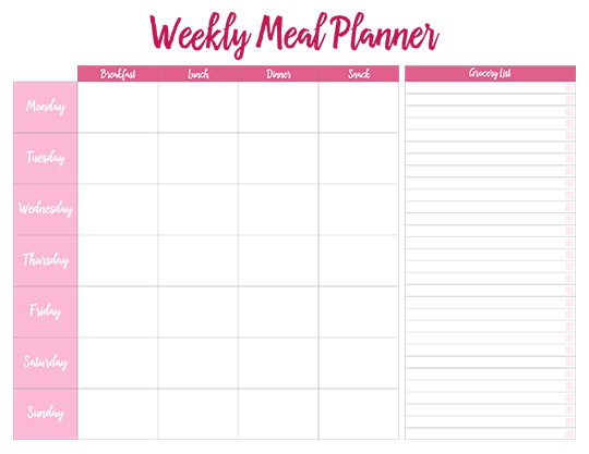 Weekly Diet Chart Template