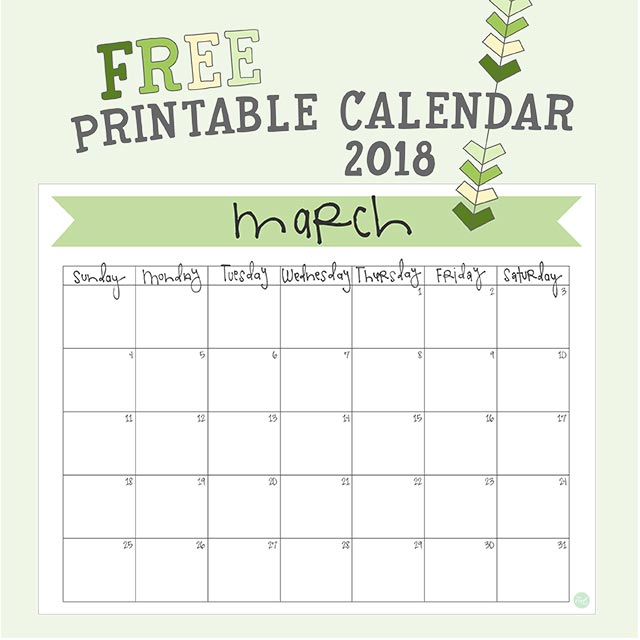 free printable march 2018 calendar