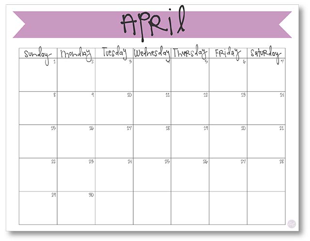 free printable april 2018 monthly calendar