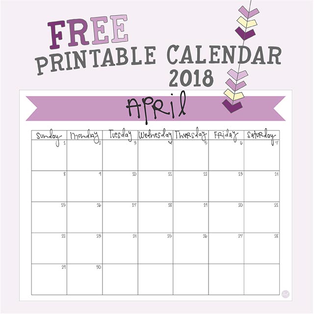 free printable calendar :: april 2018