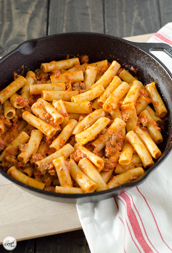 tomato cream + italian sausage sauce with ziti pasta