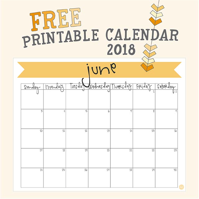 free printable 8.5"x11" june 2018 calendar