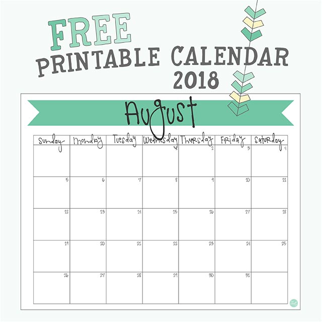 free printable calendar :: august 2018