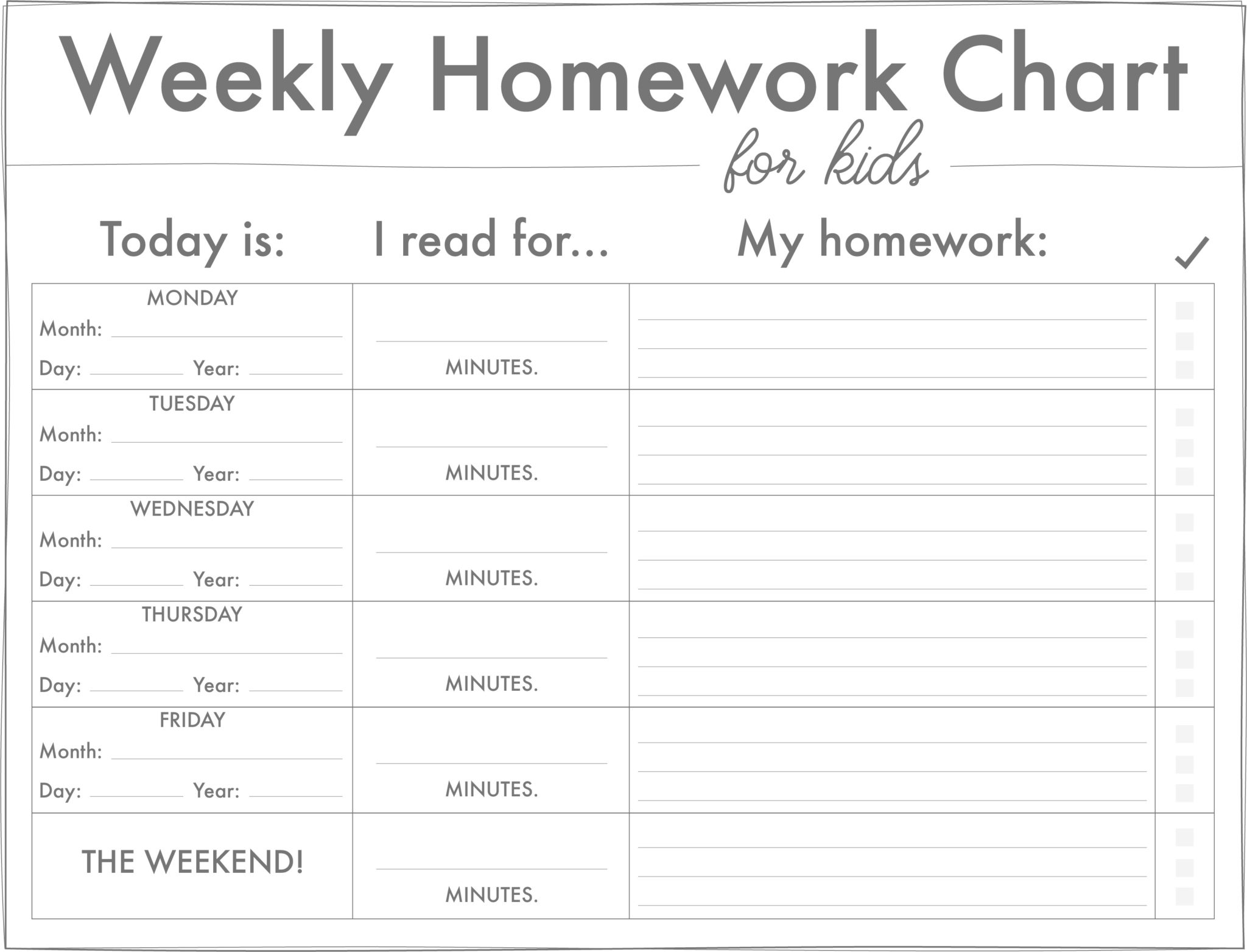 days of the week homework