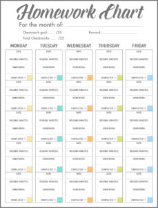 kids homework and rewards chart