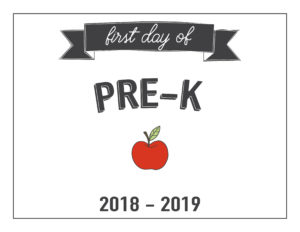 pre-k first day of school printable with apple