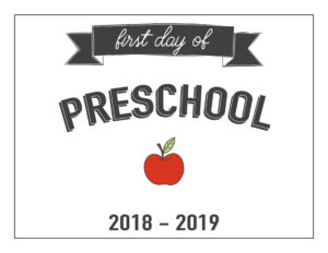 preschool first day of school printable with apple