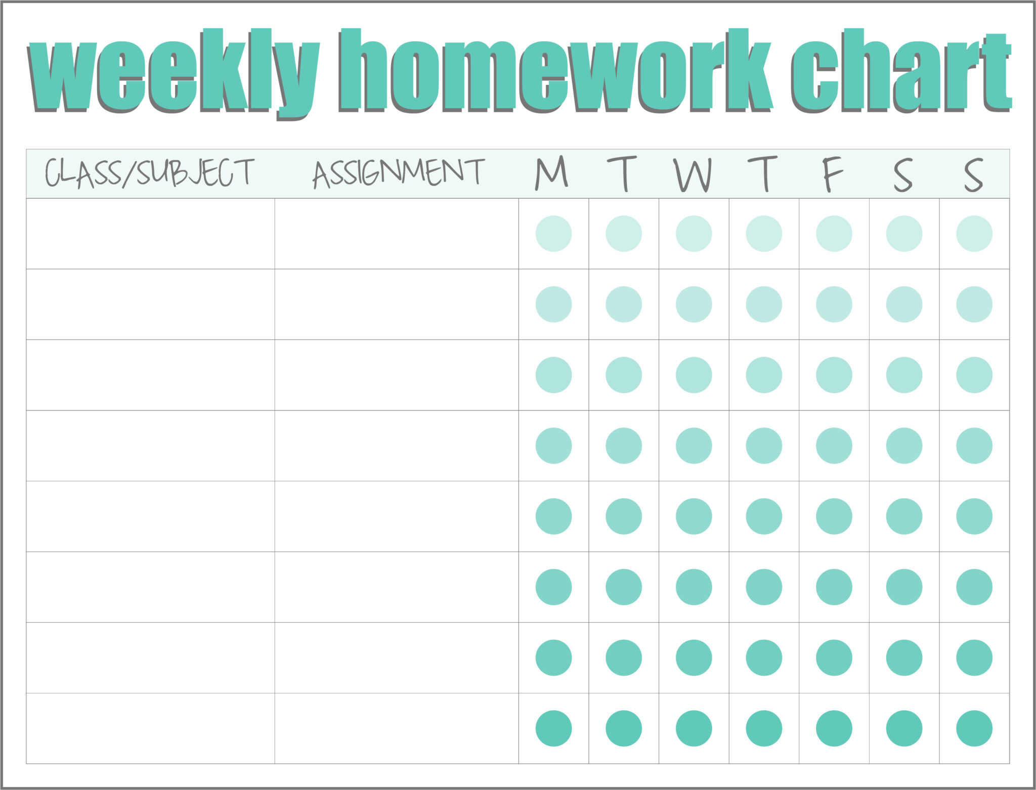 free printable weekly homework chart