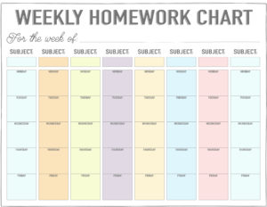 weekly 8-subject homework chart