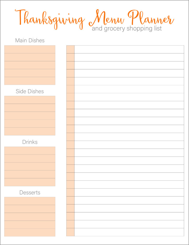 Thanksgiving Meal Planners & Shopping List Printables - FREE Within Thanksgiving Menu Template Printable