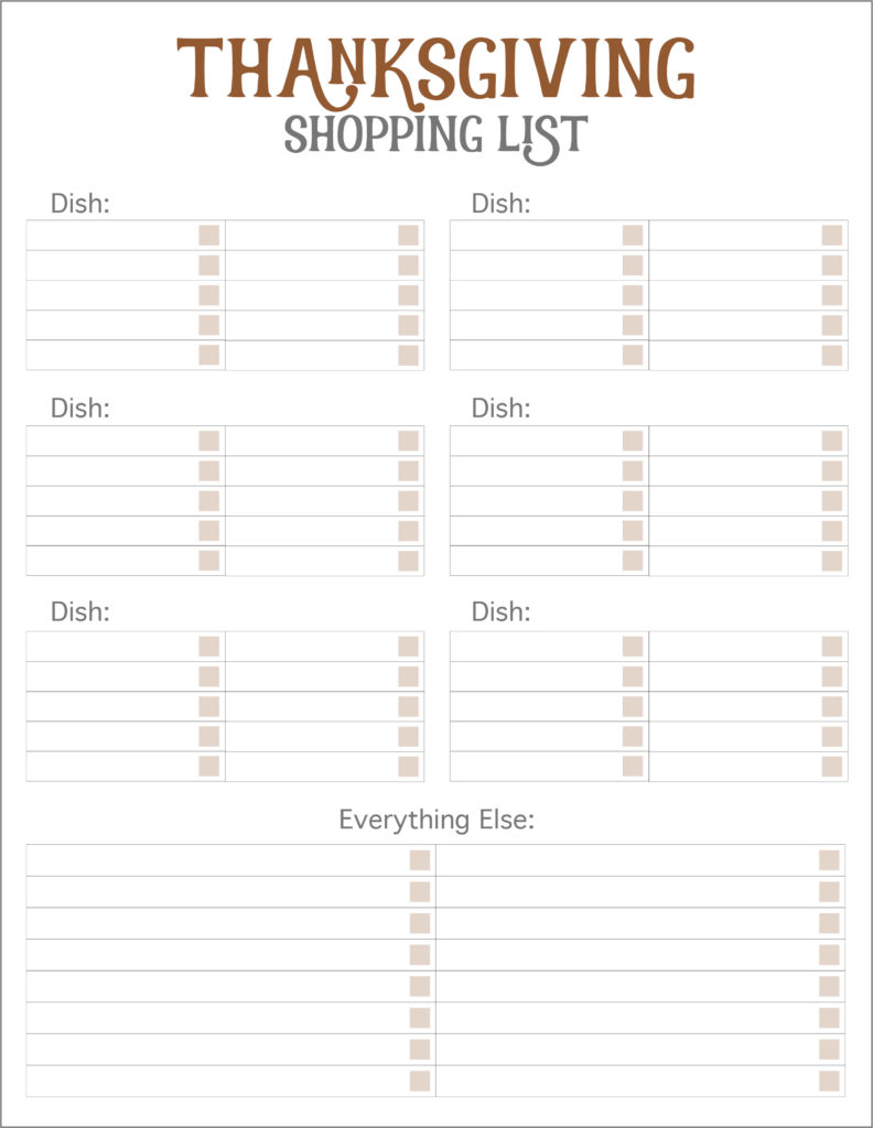 Printable Thanksgiving Food List