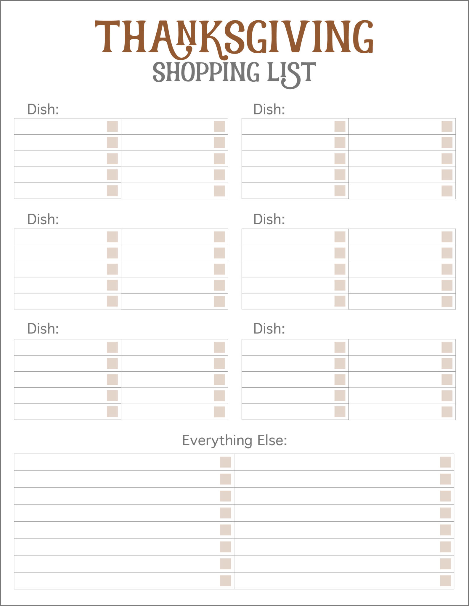Thanksgiving shopping list. Thanksgiving list.