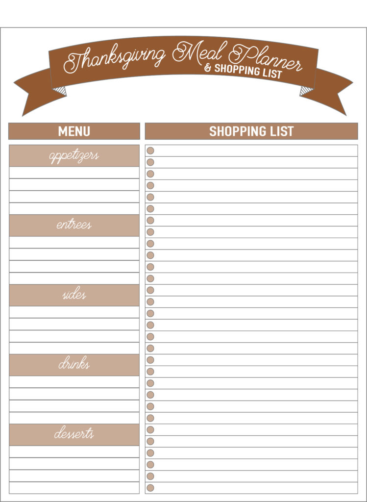 meal planner and shopping list for thanksgivin