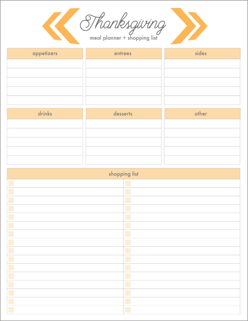 thanksgiving meal planner and shopping list