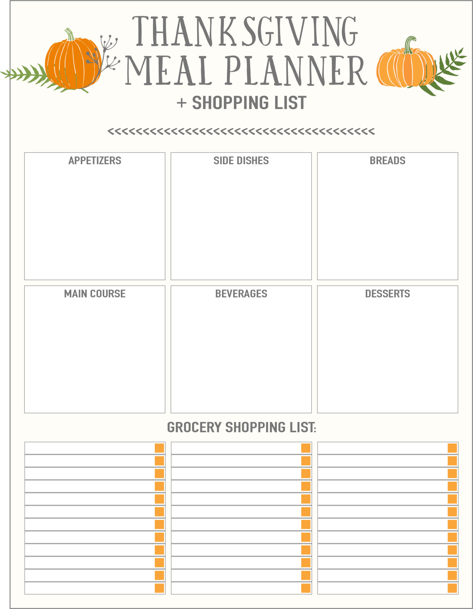 thanksgiving meal planner with pumpkins