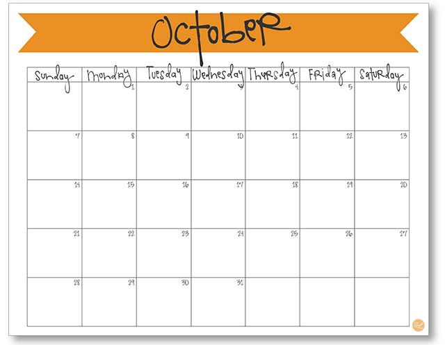 free printable monthly calendar :: october 2018