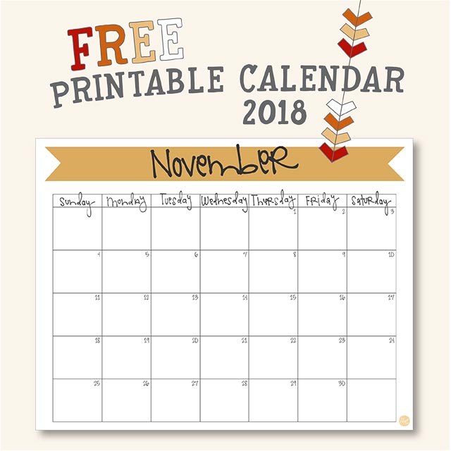free printable calendar 2018 (November)
