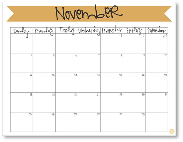 free printable November 2018 calendar 8.5"x11"