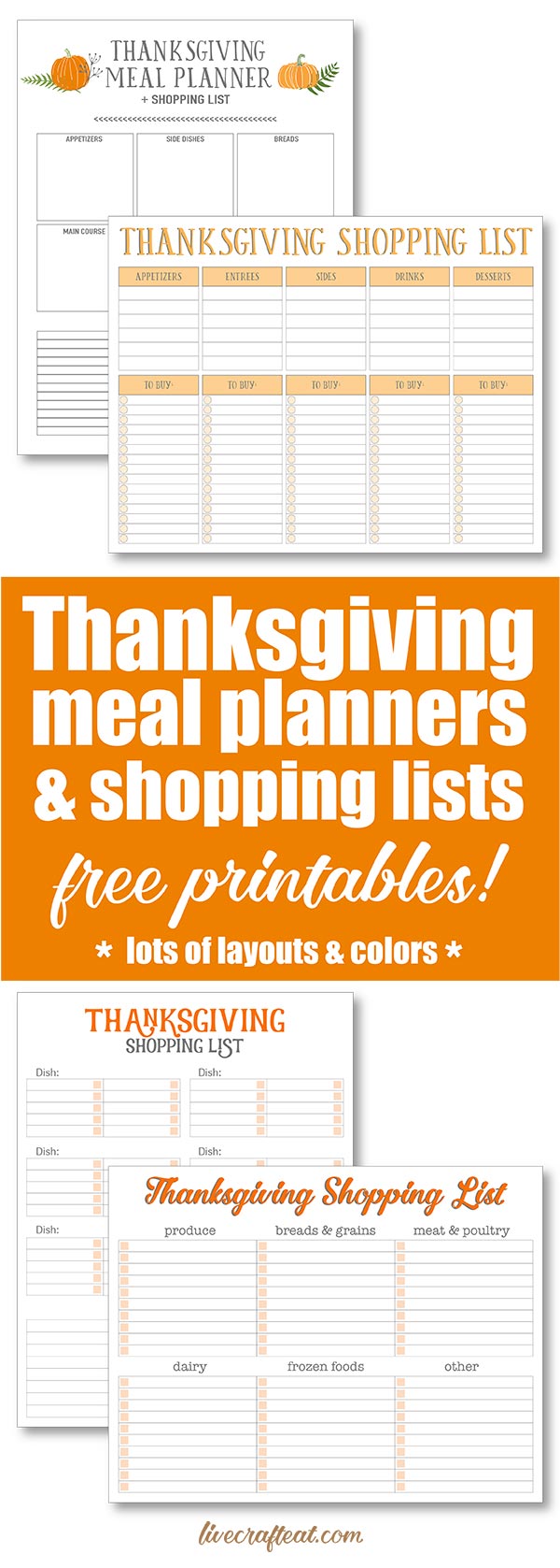 free printable thanksgiving meal planners & shopping lists! lots of layouts and colors!