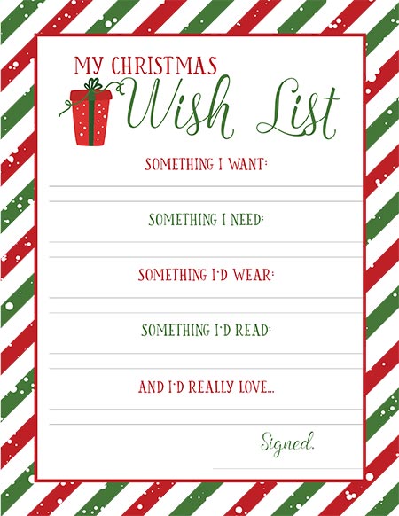 free printable Christmas wish list for kids