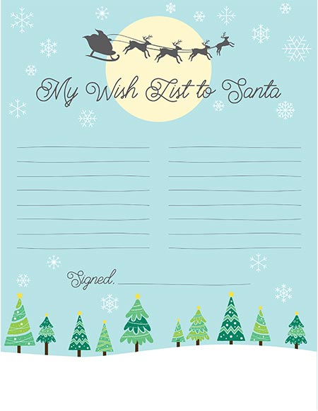 Printable kids wish list to Santa