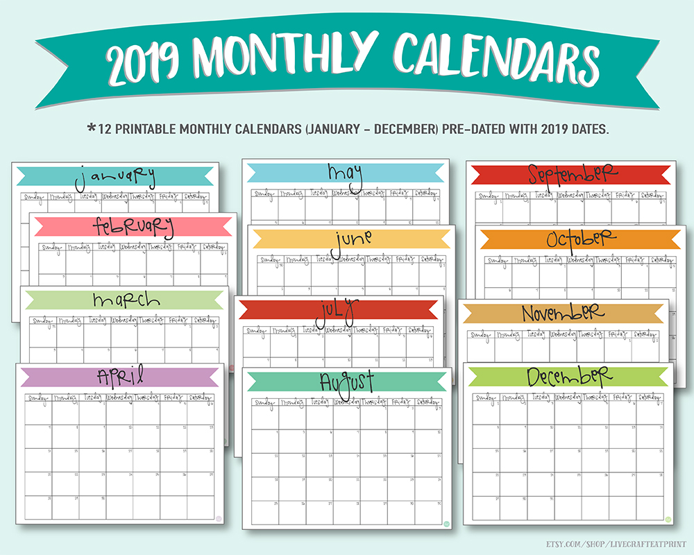 printable 8.5" x 11" 2019 calendars - Etsy