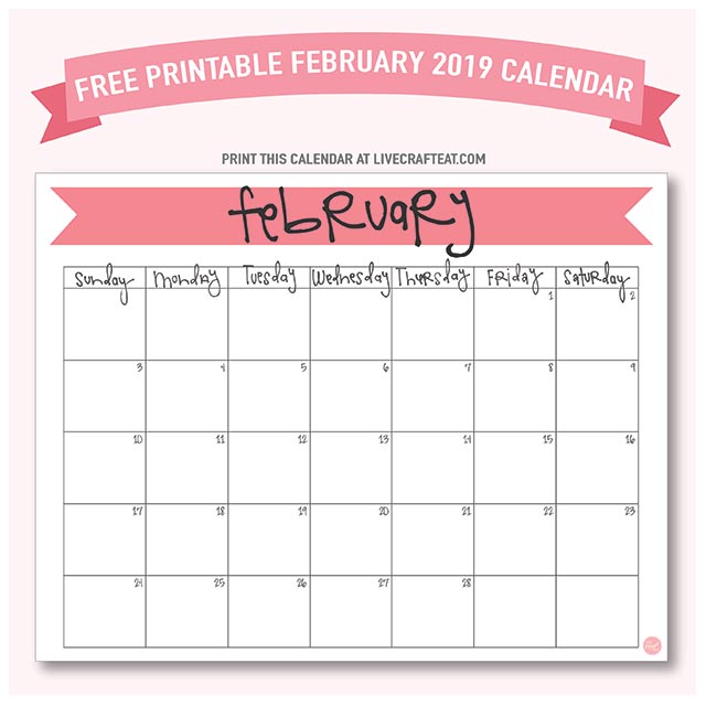 Free printable February 2019 calendar