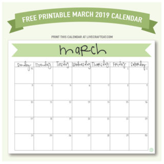 March 2019 Calendar - Free Printable | Live Craft Eat