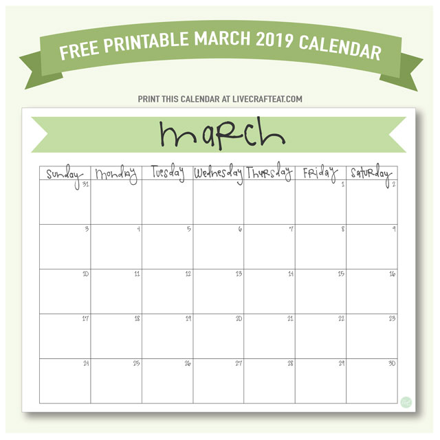 free printable march 2019 calendar 8.5"x11"