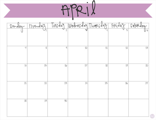 Printable April 2019 monthly calendar - FREE download!