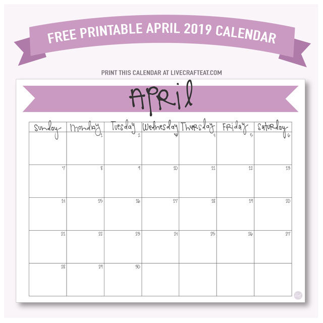 Free printable April 2019 calendar